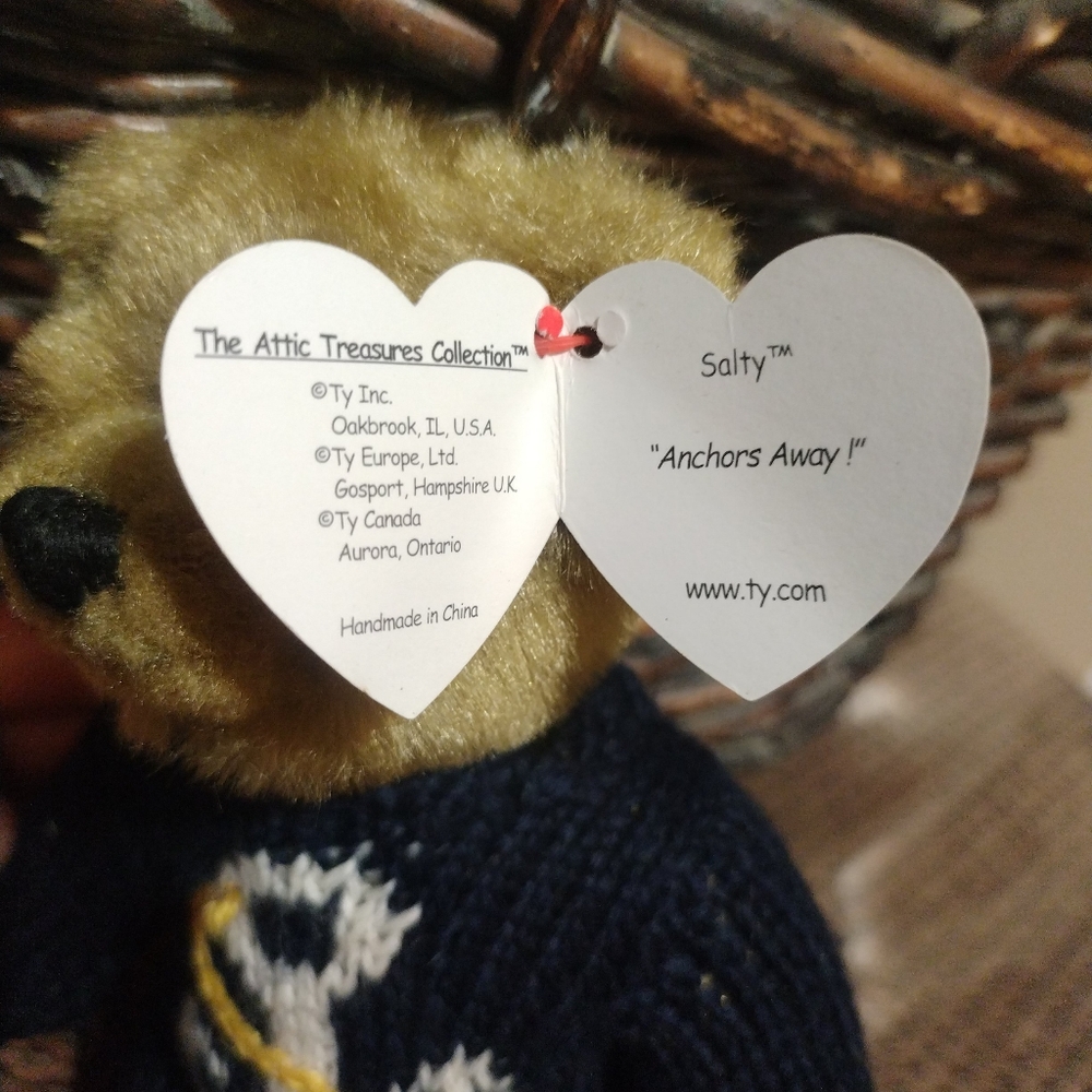 Ty Classics Salty The Bear Beanie Babies Vintage Teddy Plush Soft Toy | 1990s Re - Picture 3 of 6